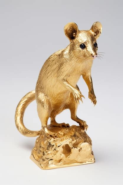 Premium AI Image | A gold rat statue with a black nose and black eyes.