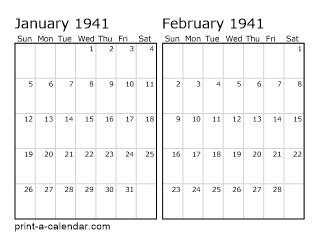 Download 1941 Printable Calendars