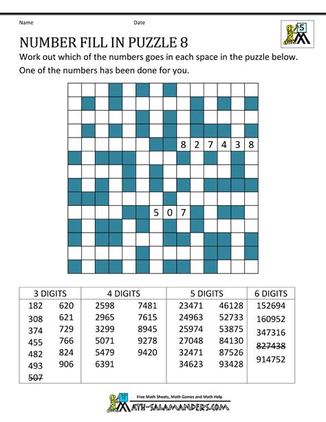 Printable Number Fill In Puzzle 8