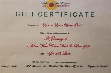 Long Island Bed and Breakfast Gift Certificates