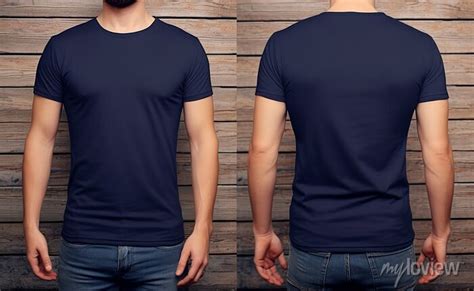 Plain navy t-shirt mockup template, photo studio with male model, • wall stickers ai, sleeve ...