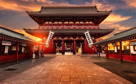 Download wallpapers Senso-ji Temple, 4k, sunset, Sensoji, japanese landmarks, Tokyo, Japan, Asia ...