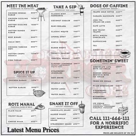 Kababjees Horror Cafe Karachi Menu Prices - Fresh Menu Prices