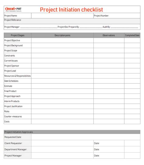 Project Initiation Checklist Template