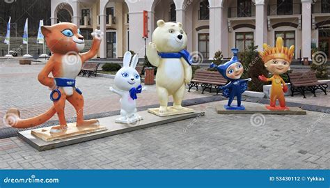 Winter Olympic Games Mascots in Gorky Gorod Resort Editorial Photography - Image of mountains ...