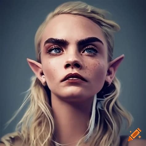 Freckled fantasy elf portrayed by cara delevingne