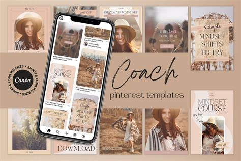 Boho Canva Pinterest Templates for Coaches - Grapefruit