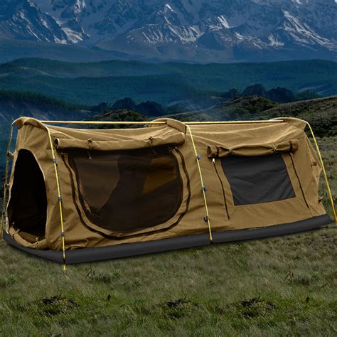 Mountview Double King Swag Camping Swags Canvas Dome Tent Hiking Mattress Khaki – Camping ...