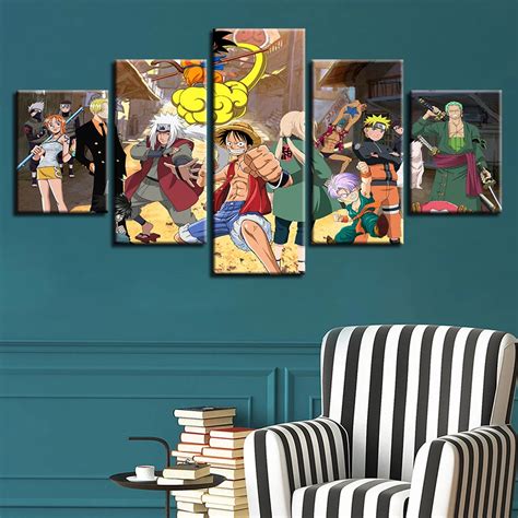 Canvas Picture Wall Art HD Printed Creative Modular Frame Anime Poster 5 Pieces One Piece ...