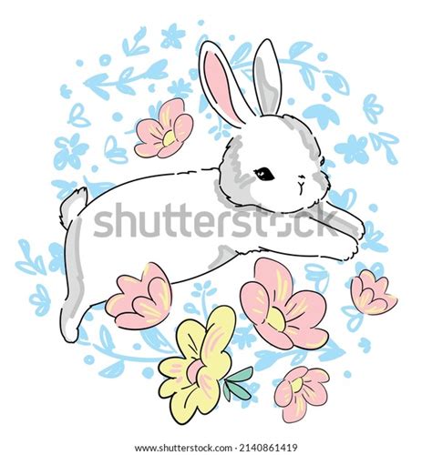 Hand Drawn Cute Bunny Flowers Vector Stock Vector (Royalty Free) 2140861419 | Shutterstock