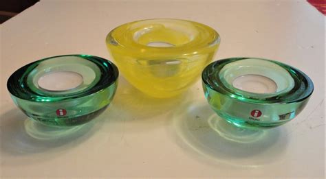 3 MCM Modern Glass Votives 2 Green Iittala Finland Ballo Kosta Boda ...
