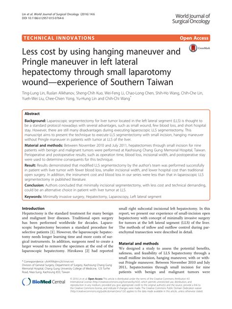 (PDF) Less cost by using hanging maneuver and Pringle maneuver in left lateral hepatectomy ...