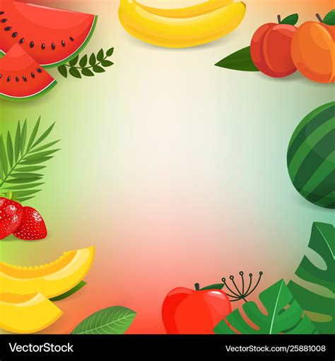 Summer fruits and leaves background Royalty Free Vector