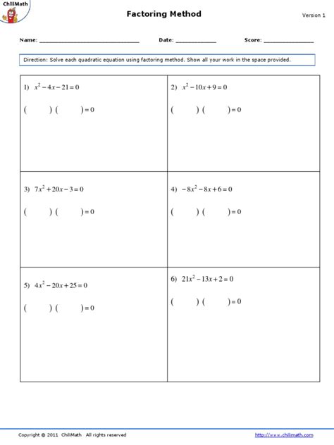 Worksheets Factoring Method Version 1 PDF | PDF