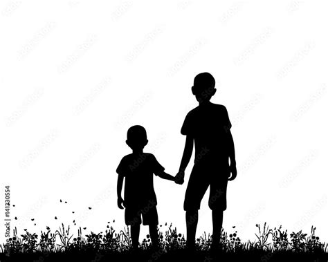 Vector silhouette of children holding hands Stock Vector | Adobe Stock