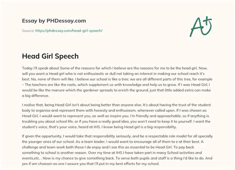 Head Girl Speech Example (300 Words) - PHDessay.com