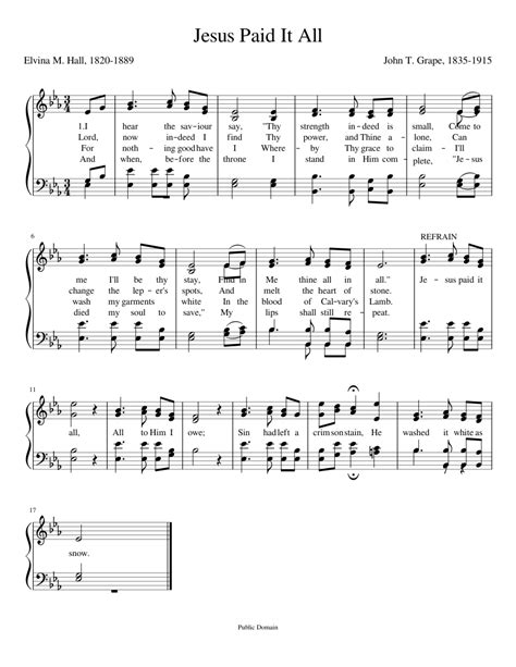 Jesus Paid It All sheet music for Piano download free in PDF or MIDI