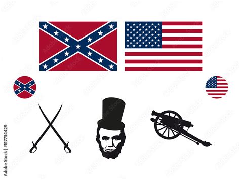 Civil War USA icon set vector. Symbols of the American Civil War Stock ...