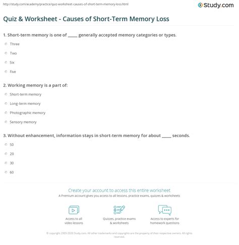 Quiz & Worksheet - Causes of Short-Term Memory Loss | Study.com