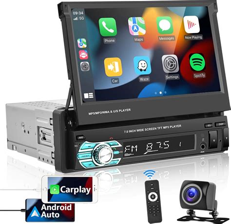 Buy Podofo Single Din Apple Carplay Car Stereo with Bluetooth AHD Backup Camera, 7” flip Out ...