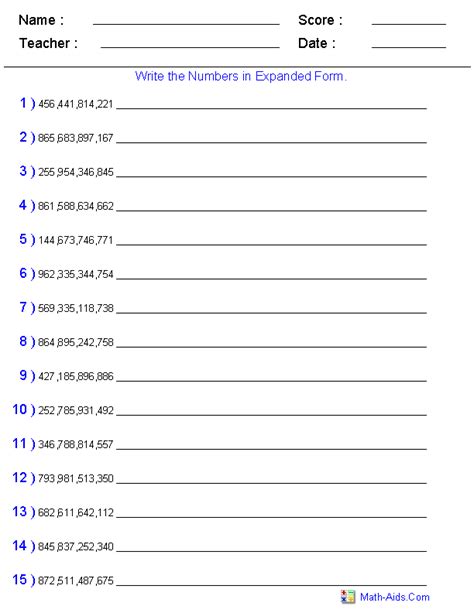 Expanded Form Worksheets Grade 4