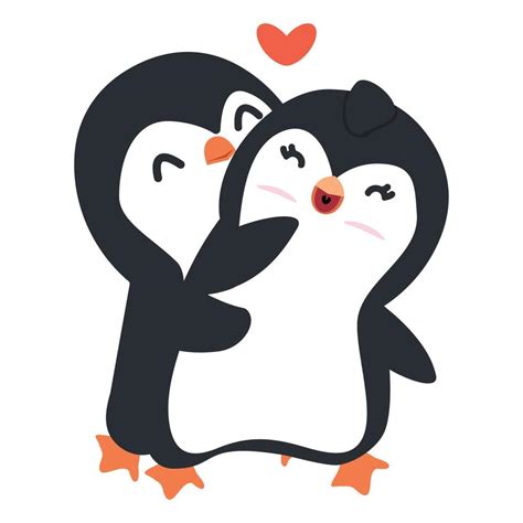 pareja de pinguinos se abraza con el corazon 5939197 Vector en Vecteezy