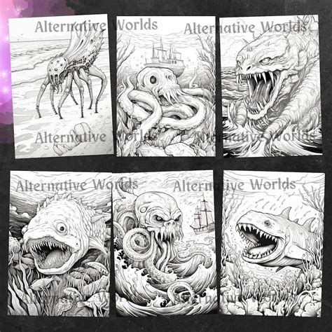 Deep Sea Creatures Spooky Horror Coloring Sheets, Under the Sea Horror ...