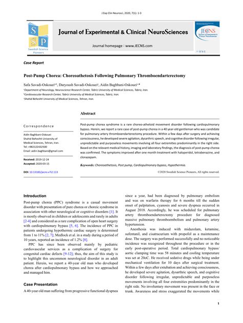 (PDF) Post-Pump Chorea: Choreoathetosis Following Pulmonary ...