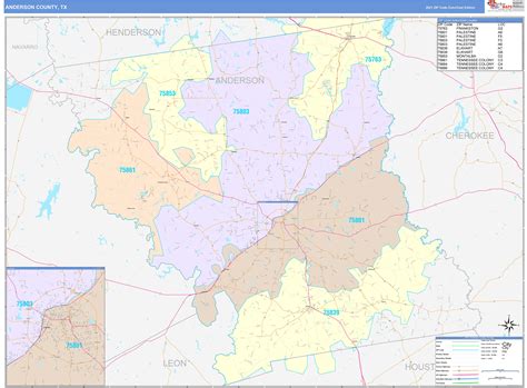 Anderson County, TX Wall Map Color Cast Style by MarketMAPS - MapSales