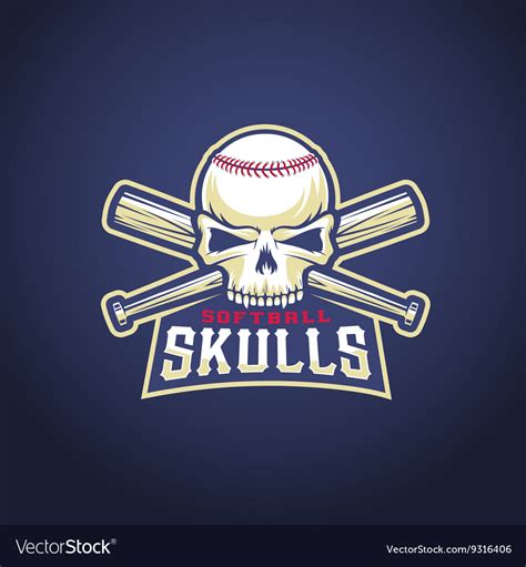 Baseball team logo template skull and crossed Vector Image