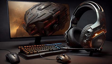 Premium AI Image | Gaming pc headset mause and keyboard Ai generated image