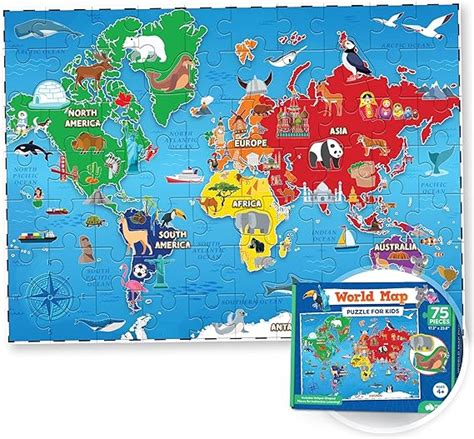 Amazon.com: World Map Puzzle for Kids - 75 Piece - World Puzzles with ...