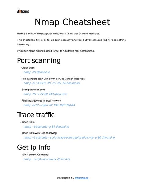 Nmap Cheat Sheet Download Printable PDF | Templateroller