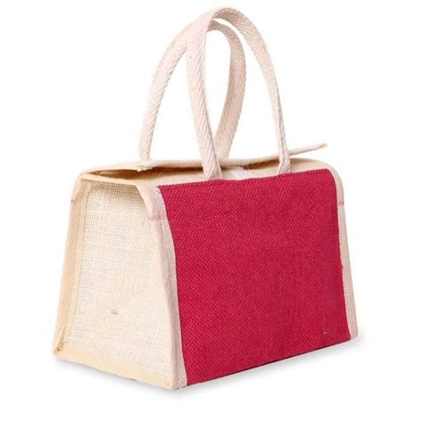 Red And Cream 350 GSM Plain Jute Lunch Bag, Size/Dimension: 32x22 Inch ...