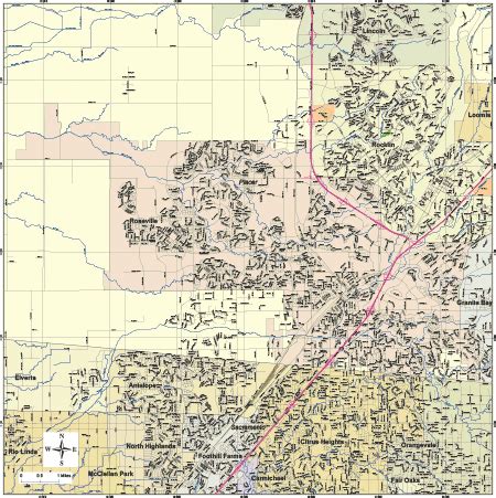 Editable Roseville, CA City Map with Roads & Highways - Illustrator ...