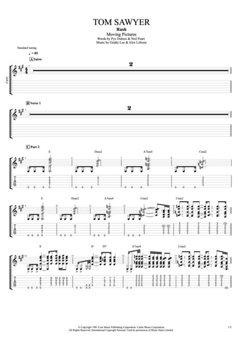 Tom Sawyer by Rush - Full Score Guitar Pro Tab | mySongBook.com