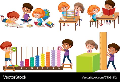 Set of children learning math Royalty Free Vector Image