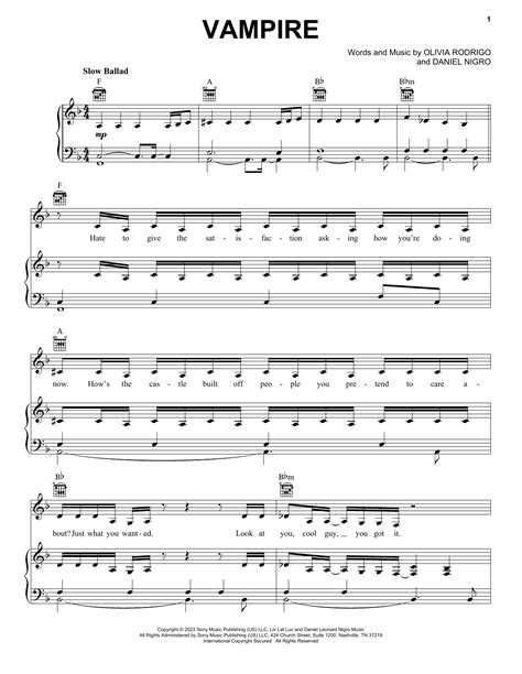 vampire by Olivia Rodrigo Sheet Music for Piano, Vocal & Guitar Chords ...