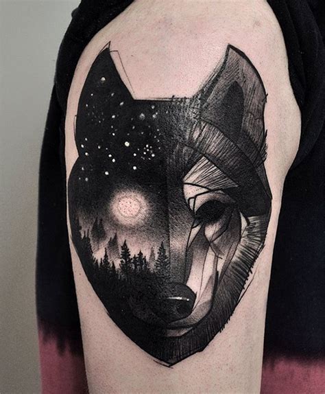 Wolf Face & Night Sky | Best tattoo design ideas