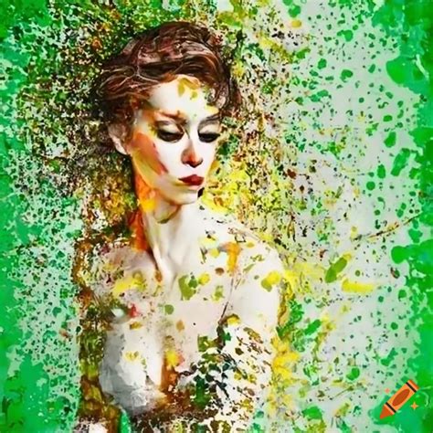 Abstract splatter painting with woman and flowers