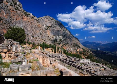 Delphi ancient ruins, Parnassus mountains, Greece Stock Photo - Alamy