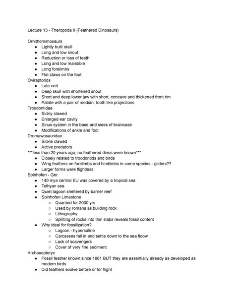 Lecture 12 - Theropoda II - Lecture 13 - Theropoda II (Feathered ...