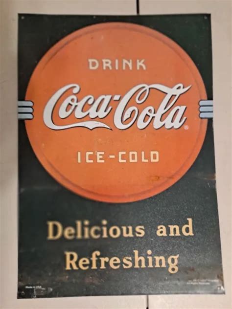 COCA COLA “DRINK Coca-Cola Ice-Cold” Advertising Vintage Metal Tin Sign ...