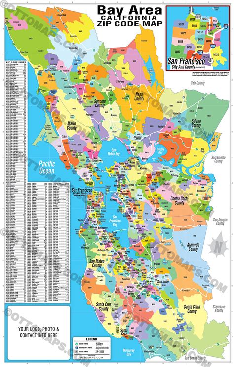 Bay Area Zip Code Map (Zip Codes colorized) - FILES - PDF and AI, edit – Otto Maps