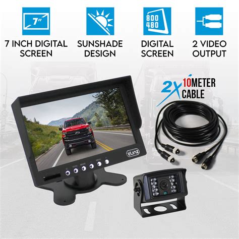 7" LCD Monitor HD 12V/24V 4PIN IR CCD Reversing Camera Rearview Built-in Mic BLACK