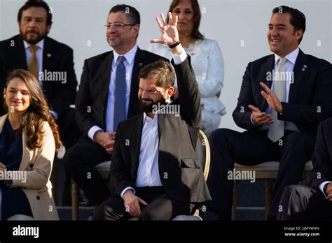 Chilean President Gabriel Boric gestures during the inauguration event ...