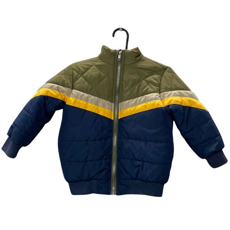 Seed Heritage Kids Size 3 Khaki, Beige, Navy Blue & Yellow Puffer Jacket