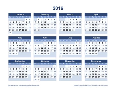 Download the Printable 2016 Yearly Calendar