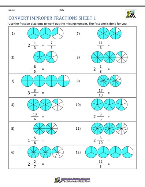 Improper Fraction Worksheets