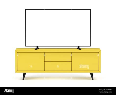 Front view of tv cabinet with flat screen tv on white background Stock Photo - Alamy